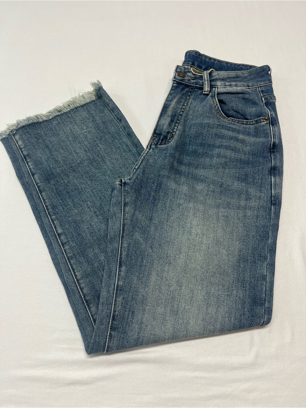 Ladies Upnet Jeans Boho Frayed Edge Straight Leg Blue Denim Distressed 1047